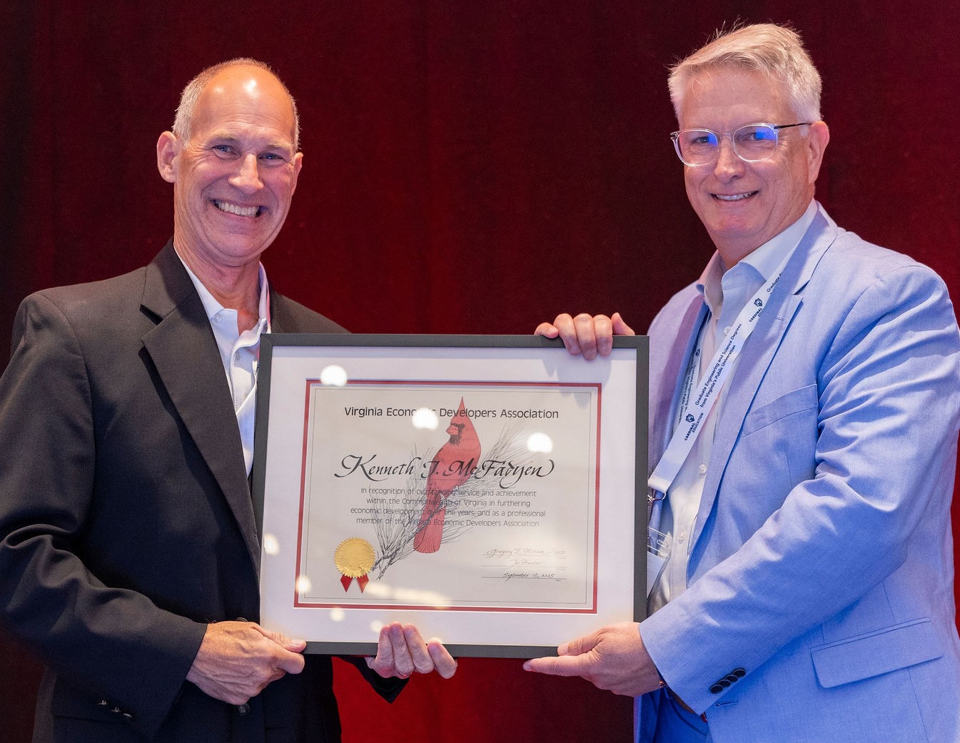 Pictured are Jay Langston, Shenandoah Valley Partnership, and Ken McFadyen, at VEDA